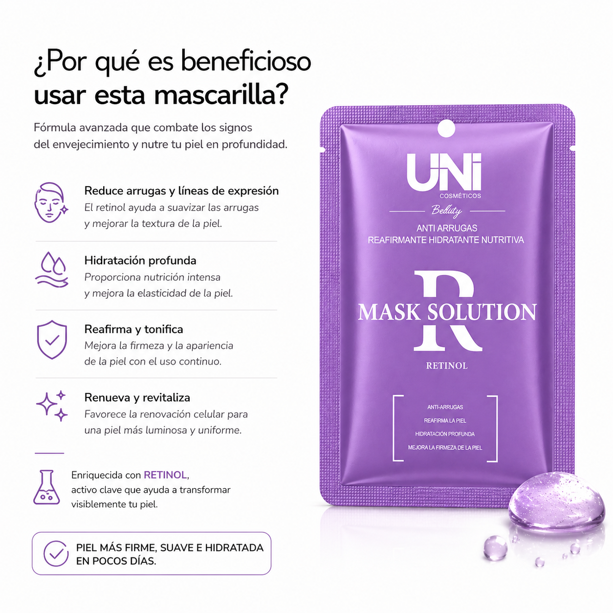 Mascarilla Facial con Retinol – Anti-Edad y Suaviza Líneas de Expresión